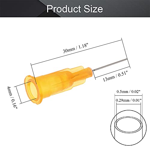 Utoolmart Aguja de dispensación industrial, Aguja roma de grado industrial, Aplicador de precisión de acero inoxidable, 25G, naranja, 30 unidades