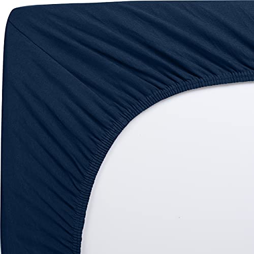 Utopia Bedding - Sábana Bajera de Jersey - Polialgodón - Bolsillo Profundo de 35 cm (160 x 200 cm, Azul Marino)