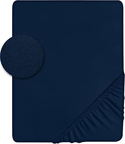 Utopia Bedding - Sábana Bajera de Jersey - Polialgodón - Bolsillo Profundo de 35 cm (160 x 200 cm, Azul Marino)