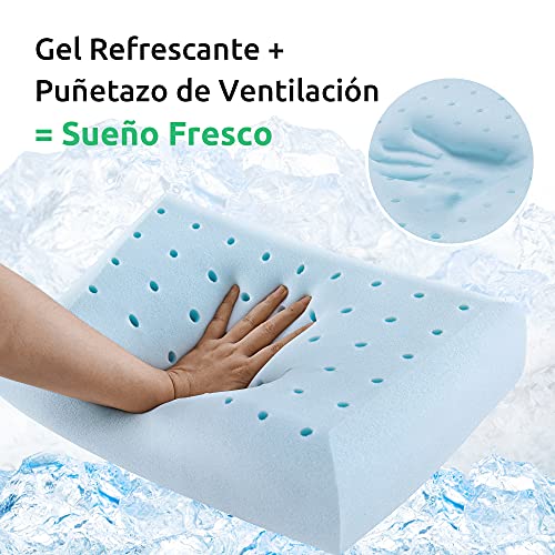 UTTU Cojín de Viaje, Almohada ortopédica ergonómica pequeña para el Cuello, Espuma viscoelástica con Gel refrescante, Funda de Almohada Polygiene Lavable, Almohada refrescante, 40 x 28 x 12 cm