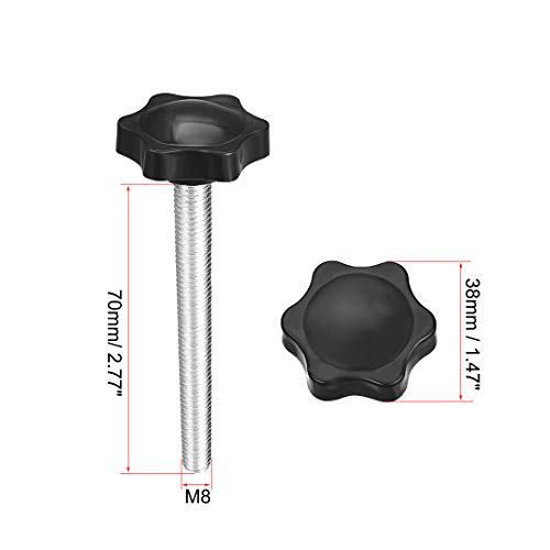 uxcell Perilla de tornillo de sujeción, 38 mm de diámetro, mango hexagonal en forma de estrella, M8 × 70 mm rosca macho, 6 unidades