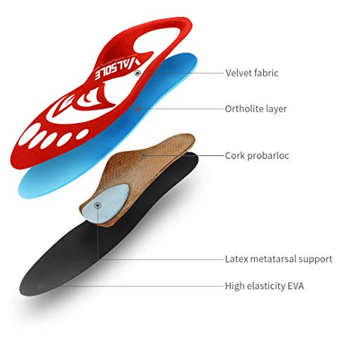 VALSOLE Plantillas Ortopédicas soportes de arco y talones la absorción de choque- para el dolor de talón, pie plano, Fascitis Plantar, dolor de rodilla y espalda (44-45 EU (290mm), red-v7a)