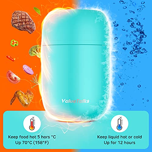 ValueTalks Frasco Térmico Comida 450ml Termo para Alimentos de Acero Inoxidable Aislado al Vacío Frasco con una Cuchara Plegable para Adultos Niños y Bebés (Azul)