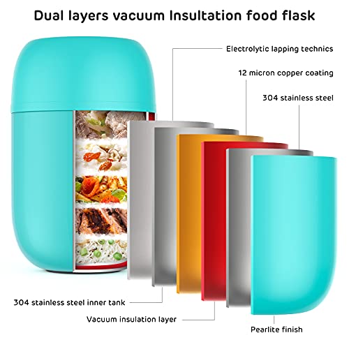 ValueTalks Frasco Térmico Comida 450ml Termo para Alimentos de Acero Inoxidable Aislado al Vacío Frasco con una Cuchara Plegable para Adultos Niños y Bebés (Azul)