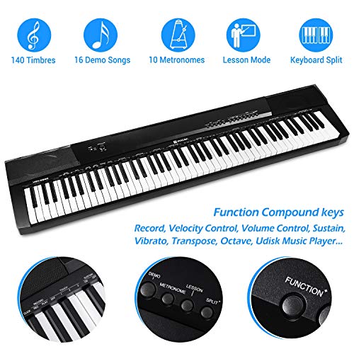 Vangoa Teclado de piano 88 teclas Teclas sensibles a la velocidad Piano Digital con soporte para teclado, Pedal, 16 Demos, 140 Timbres