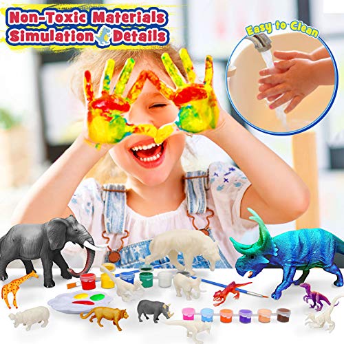 Vanplay Juguetes Dinosaurios y Juguetes de Animales Set de Pintura con Caja de Almacenamiento para Niños 33 Piezas