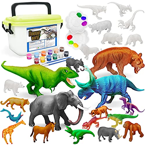 Vanplay Juguetes Dinosaurios y Juguetes de Animales Set de Pintura con Caja de Almacenamiento para Niños 33 Piezas