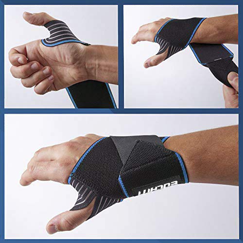 Vendaje de Muñeca 1 Par Pulseras Deportivas Muñequeras Soporte de la Muñeca Envuelve la Mano Recuperación del Esguince Pulsera Apoyo de Muñeca para Ciclismo Tenis Accesorios de Gimnasio Negro-Azul