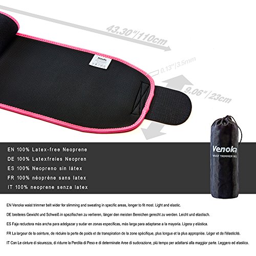 Venoka Faja Reductora de Neopreno Ajustable Hombre/Mujer Cinturón Reductor Abdominal de Sudoración Adelgazar para Cintura/Espalda/Lumbar (Rosa, 110 x 23 CM)