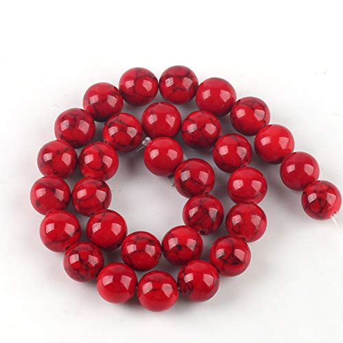 Venta al por mayor de turquesas rojas naturales cuentas redondas sueltas 4 6 8 10 12 pulsera apta cuentas de dijes para hacer joyas, oro azul, 8 mm 48 piezas de cuentas