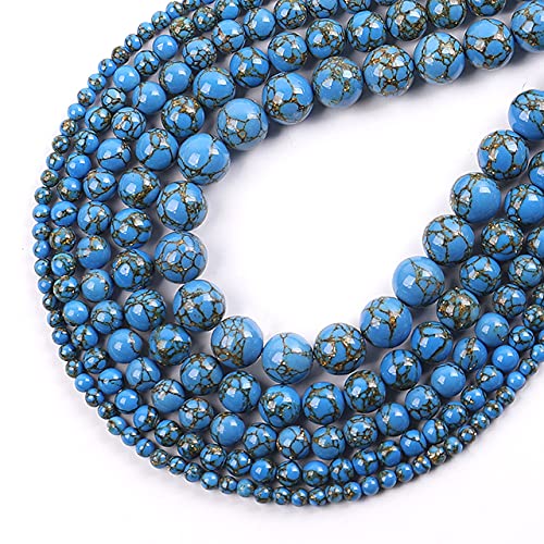 Venta al por mayor de turquesas rojas naturales cuentas redondas sueltas 4 6 8 10 12 pulsera apta cuentas de dijes para hacer joyas, oro azul, 8 mm 48 piezas de cuentas