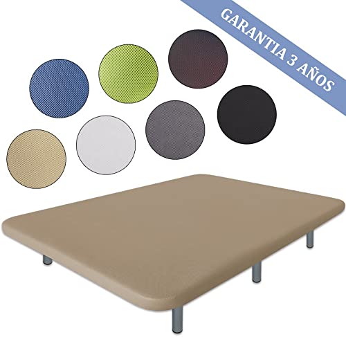 Ventadecolchones - Base Tapizada Modelo Drago Súper-Reforzada con Sistema Antiruido con 6 Patas de 27 cm con 7 Barras transversales 3D Beige Medida 90 x 190 cm