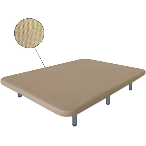 Ventadecolchones - Base Tapizada Modelo Drago Súper-Reforzada con Sistema Antiruido con 6 Patas de 27 cm con 7 Barras transversales 3D Beige Medida 90 x 190 cm