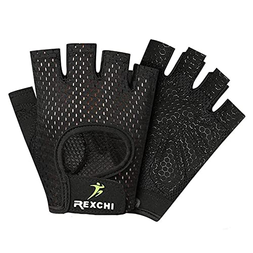 VERTAST Guantes de Gimnasio con Agarre Acolchado sin Dedos para Levantamiento de Pesas Entrenamiento Combinado Ciclismo Crossfit, para Mujer y Hombre, Negro, S