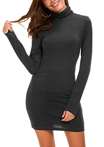 Vestido Ajustado de Manga Larga para Mujer Vestido Elegante de Cuello Alto con Cuello Alto (S, Gris)