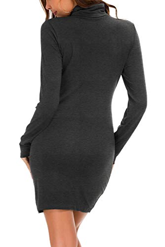 Vestido Ajustado de Manga Larga para Mujer Vestido Elegante de Cuello Alto con Cuello Alto (S, Gris)