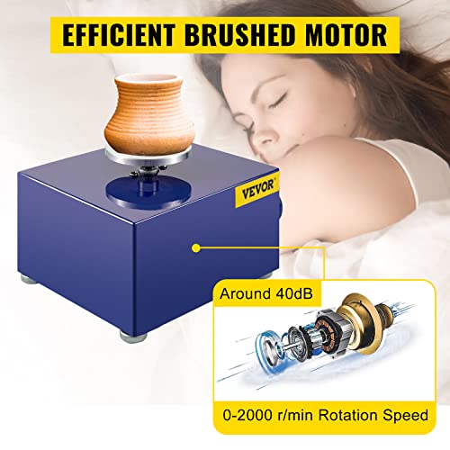 VEVOR Máquina Eléctrica de Cerámica Portátil, 30 W 220 V Velocidad 0-2000 RPM Máquina de Rueda de Cerámica Ajustable Azul para Enseñanza Manual con 3 Tamaños de Ruedas 5 cm 6,5 cm 10 cm