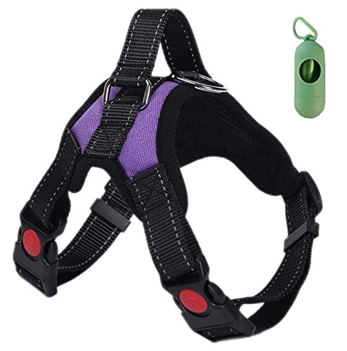 VF Arnés de perro Lex ajustable con asa superior apta para cualquier perro, ideal para caminar, correr y adiestramiento. Dispensador para bolsas higiénicas (M, púrpura)