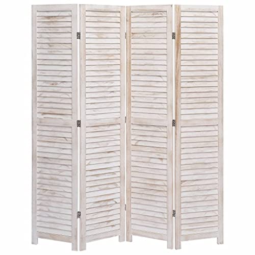 vidaXL Biombo de 4 Paneles Madera Divisor Ambiente Privacidad Delicada Atractiva Solución Ideal Elegante Decoración Partición Útil Blanco 140x165cm