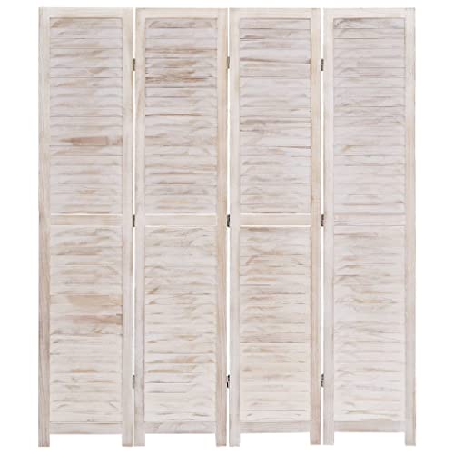 vidaXL Biombo de 4 Paneles Madera Divisor Ambiente Privacidad Delicada Atractiva Solución Ideal Elegante Decoración Partición Útil Blanco 140x165cm