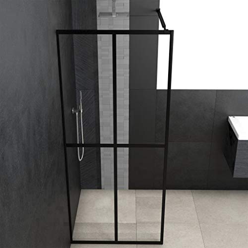 vidaXL Mampara para el Plato de Ducha Accesible Cabina de Cuarto de Baño de Vidrio Templado Negra 100x195 cm