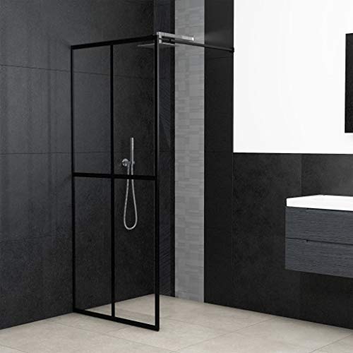 vidaXL Mampara para el Plato de Ducha Accesible Cabina de Cuarto de Baño de Vidrio Templado Negra 100x195 cm