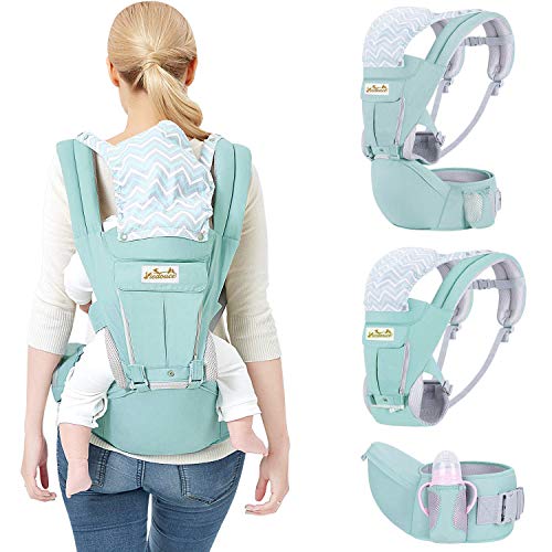 Viedouce Portabebe Ergonómico con Asiento/Puro algodón Ligero y Transpirable/Multiposición:Dorsal, Ventral, Ajustable para Recién Nacidos y Niños Pequeños de 3-48meses (3.5 a 20 Kg)