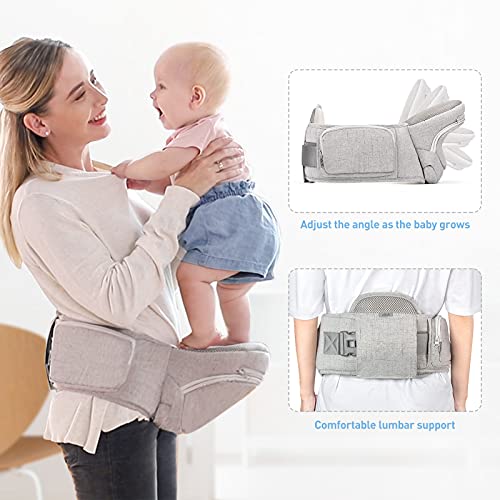 Viedouce Portabebés con Asiento Plegable,Mochila Portabebe Ergonómico con Soporte Lumbar,Porta Bebe con 5 Posiciones de ángulo Ajustable para Recién Nacidos de 3 a 36 Meses (3 a 20 kg)