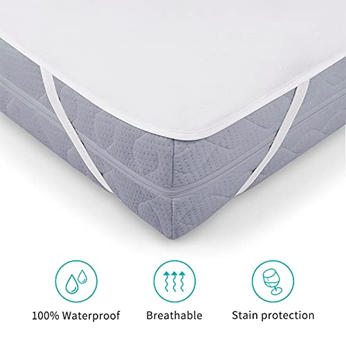 Viedouce Protector de Colchón Impermeable con 4 Bandas Elásticas,Cubrecolchón Impermeable,Cubre Colchón,Fundas de Colchón,Puro Algodón Toalla de Felpa Funda de colchón(1 Pcs,180 x 200 cm)