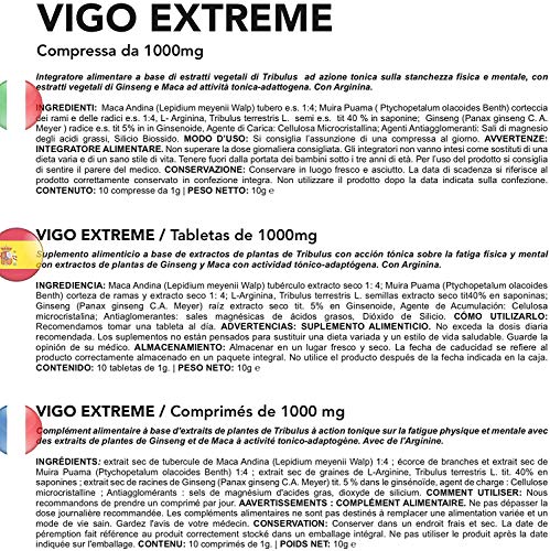 VIGO EXTREME 1000 MG | 10 Cáps. Sin Ninguna Contraindicación | Made In Italy | Energizzante Naturale con Tribulus, Maca, Muira Puama, Ginseng y L-Arginina