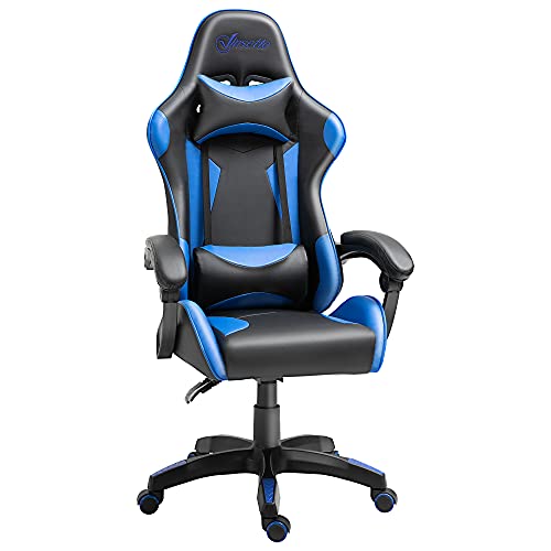 Vinsetto Silla Gaming Profesional Silla de Escritorio Ergonómica Reclinable y Ajustable en Altura con Respaldo Alto Reposacabezas y Reposabrazos 66x66x128-138 cm Azul