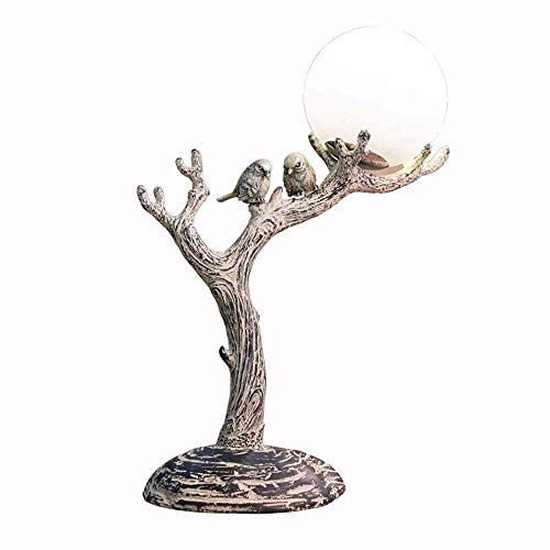 Vintage natural New-Classic Natural Resin Hecho de madera estimulada DIRIGIÓ Lámpara de escritorio DIRIGIÓ Luz nocturna con esfera de cristal Pantalla de árbol Tronco y pájaros Lámpara de la lámpara H