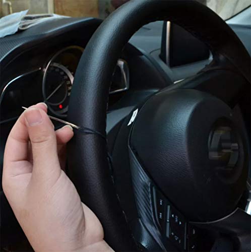 Vintree Bricolaje Cubiertas del Volante Microfibra de Cuero Suave en el Volante del automóvil con Aguja e Hilo Accesorios de Interior Transpirable y Antideslizante de Microfibra de Cuero Negro