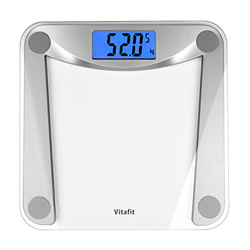 Vitafit Báscula de Baño Digital de Alta Medición Precisa 180kg/400lbs/28st con Tecnología Step-On,Pantalla Grande Retroiluminación,Transparente