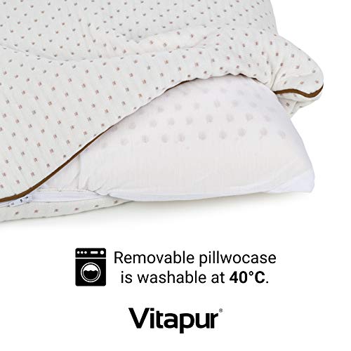 VITAPUR Almohada Infantil, 40x60 cm - 100% látex - Lavable, Hipoalergénico, Certificado Oekotex-100 - para Niños de 12 Meses en Adelante