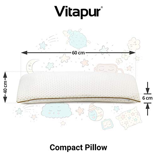 VITAPUR Almohada Infantil, 40x60 cm - 100% látex - Lavable, Hipoalergénico, Certificado Oekotex-100 - para Niños de 12 Meses en Adelante