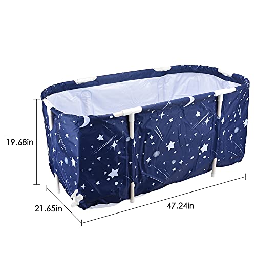 Vogvigo Bañera portátil plegable, bañera móvil plegable para adultos, bañera plegable para niños, bañera de gran capacidad ideal para baño familiar, bañera de hidromasaje(Azul y estrellas)