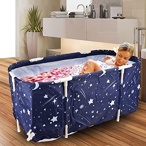 Vogvigo Bañera portátil plegable, bañera móvil plegable para adultos, bañera plegable para niños, bañera de gran capacidad ideal para baño familiar, bañera de hidromasaje(Azul y estrellas)