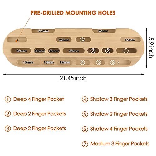 Vogvigo Tabla de Entrenamiento Escalada en Roca Tabla para Colgar Fuerza de los Dedos y Fuerza de la muñeca Entrenamiento para Colgar Práctica Diapasón Barra de tracción Cojinete 200KG -Color Natural