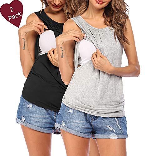 VOOMALL Camisón de enfermería sin Mangas para Mujeres, camisón de enfermería/Parto/Hospital, camisón de enfermería para Mujeres Embarazadas, 2 Piezas, XL