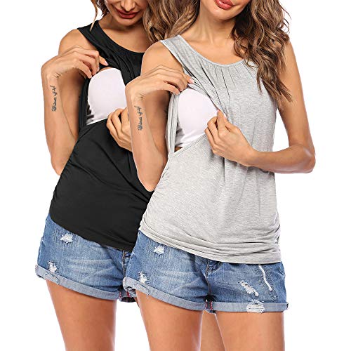 VOOMALL Camisón de enfermería sin Mangas para Mujeres, camisón de enfermería/Parto/Hospital, camisón de enfermería para Mujeres Embarazadas, 2 Piezas, XL