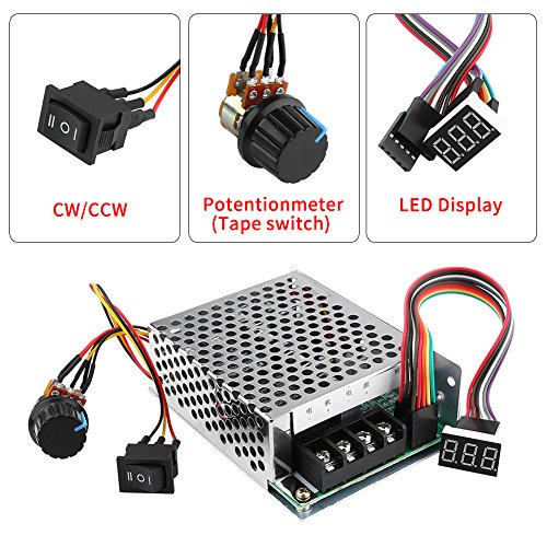 Walfront Controlador de velocidad de motor CC 10 V-55 V PWM Brushed DC Motor Controller ajustable Driver CW CCW Reversible Switch Display de dígitos