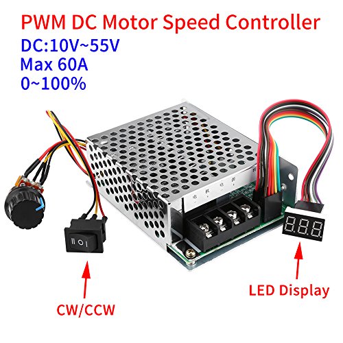 Walfront Controlador de velocidad de motor CC 10 V-55 V PWM Brushed DC Motor Controller ajustable Driver CW CCW Reversible Switch Display de dígitos