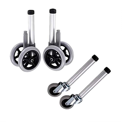 Walker Wheels - Patas de repuesto para kit de piezas de accesorios de andador médico plegable, rueda de seguridad universal delantera y trasera, ruedas de 5 pulgadas con freno