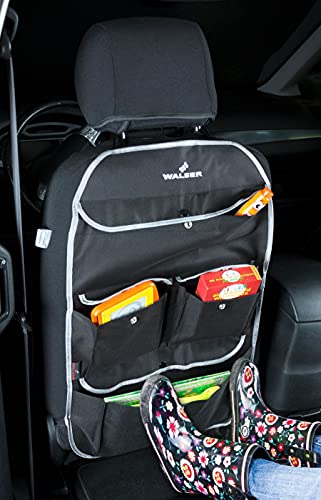 WALSER 30032 Organizador para niños, bolsa para el asiento trasero Lucky Tom en negro/gris | protector de asiento de coche con protección de respaldo | protector de asiento trasero para coches