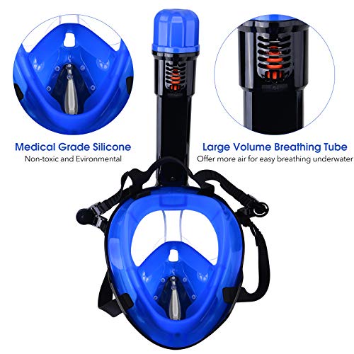 WANFEI Máscara de Buceo, 180° Máscara de Snorkel Doble Vía Aérea Panorámica Gafas Buceo de Cara Completa Gafas de Bucear Anti-Niebla y Anti-Fugas, Apoyo Camara Deportiva para Adultos y Niños y Hombre