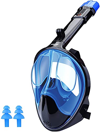 WANFEI Máscara de Buceo, 180° Máscara de Snorkel Doble Vía Aérea Panorámica Gafas Buceo de Cara Completa Gafas de Bucear Anti-Niebla y Anti-Fugas, Apoyo Camara Deportiva para Adultos y Niños y Hombre