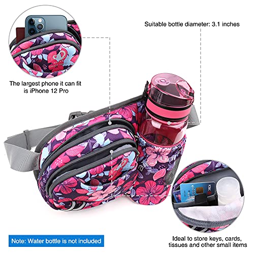 Waterfly Riñonera Running Deportiva Hombre Mujer con Soporte para Botellas Bolsa de Cintura para Correr Senderismo (Purpura-Flor)