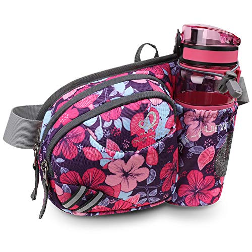 Waterfly Riñonera Running Deportiva Hombre Mujer con Soporte para Botellas Bolsa de Cintura para Correr Senderismo (Purpura-Flor)