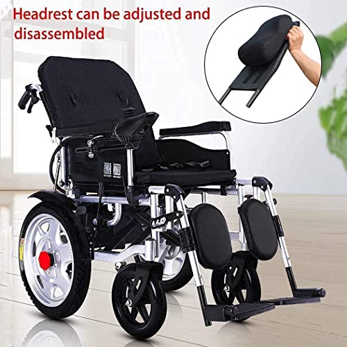 WBJLG Silla de Ruedas, Silla de Ruedas eléctrica Exclusiva Plegable y Liviana, portátil, potentes Motores sin escobillas, Respaldo Ajustable y Joystick con Scooter para reposacabezas (12A)